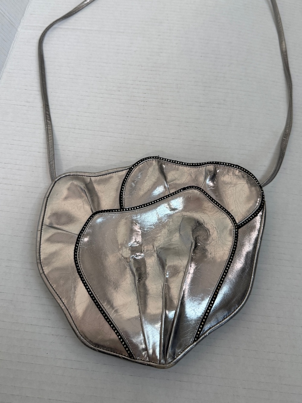 Stuart Weitzman Vintage Silver Leather Rose Petal Crossbody Bag Purse 1970s